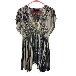 Y2K Fariy Grunge Asymmetrical Babydoll Mini Dress Tunic Medium Abstract